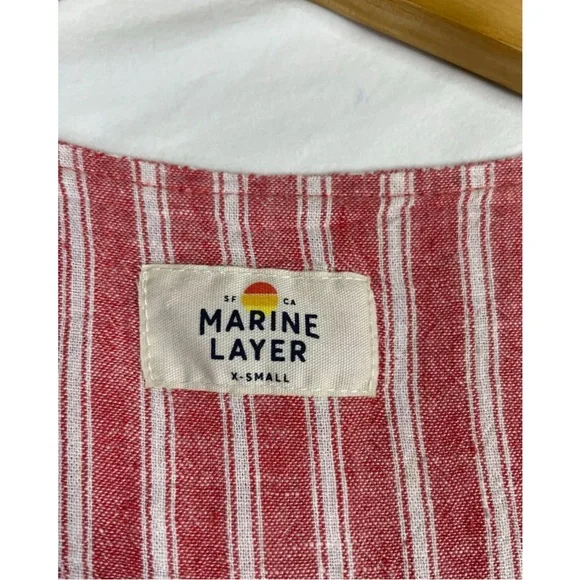 Marine Layer Red and White Striped Linen Blend Fabric - Picture 4 of 5